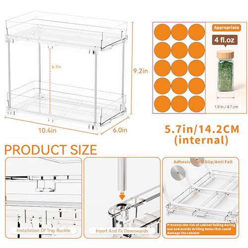 Yieach 4 Pack 2 Tier Vertical Spice Rack Pull Out,10.4'' Deep Narrow Slide Out Spice Rack Organizer for Inside Cabinets,Kitchen,Pantry,Cupboard Seasoning,Can,Jar Organizer and Medicine Cabinet Storage - color: Clear-2 Drawer