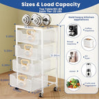 Goovilla Kitchen Cart with Drawers, 4 Tier Metal Rolling Utility Cart Organizer on Lockable Wheels with Wooden Top, White Fruit Vegetable Storage Rack Also for Cans, Snack, Craft, Art, Office, Beauty - size: White