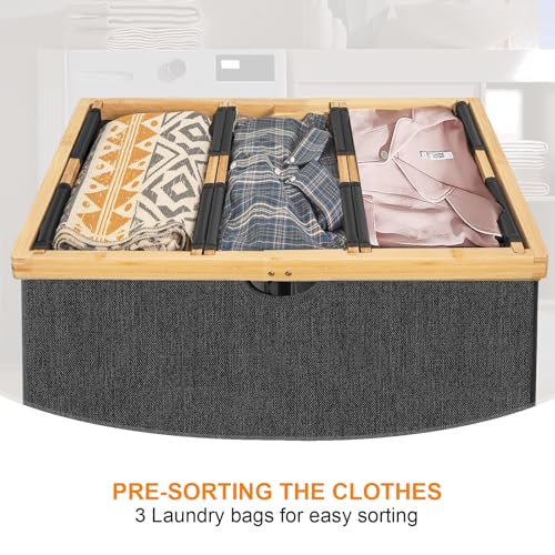 WOWLIVE 180L Laundry Hamper 3 Section, Bamboo Laundry Basket with lid, Extra Large Dirty Clothes Hamper with Removable Bags, Laundry Bin Organizer Storage for Dorm Bedroom Bathroom, Black - color: Black, size: 180L (21.1 x 15.8 x 32.7 Inches)