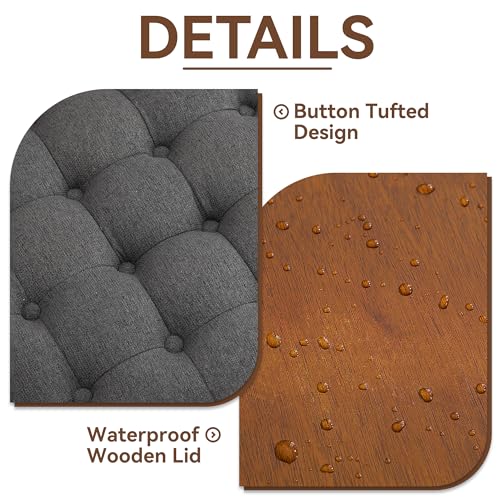 WUTUTUEE 30Inch Round Storage Ottoman with Tray, Modern Tufted Fabric Circle Coffee Table with Storage, Upholstered Ottoman with Removable Top for Living Room, Bedroom, Dark Grey - color: Dark Grey, size: 30 Inch