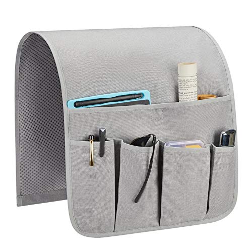 Sofa Armrest Organizer, Remote Control Holder for Recliner Couch, Arm Chair Caddy with 6 Pockets for Magazine, Tablet, Phone, iPad (Silver Gray, W13'' x L33'') - color: Silver Gray, size: W13'' x L33''