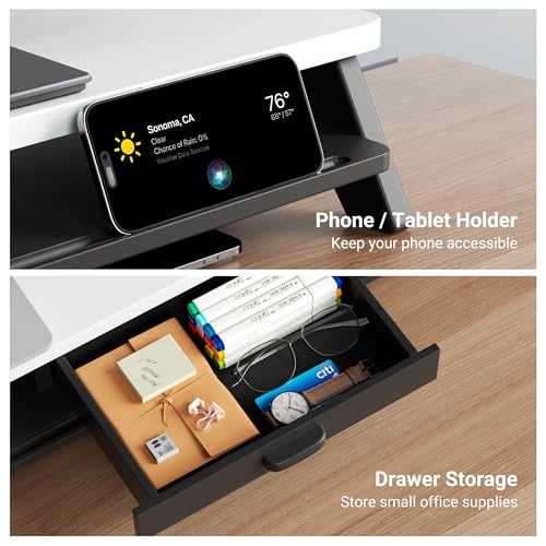 AFOOYO Dual Monitor Stand Riser,LED 2-Tier 39.3 Inch Computer Monitor Stand for 2 Monitors,Office Desktop Organizer with Storage Drawer and Phone Holder for Laptop,PC,Computer,Printer,White - color: LED-White, size: 2 Tier