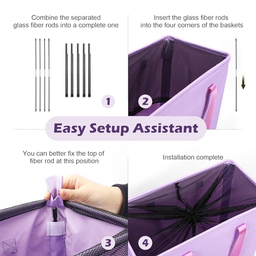 Odonata Slim Laundry Hamper Handles Collapsible Laundry Basket Thin Dirty Clothes Basket Narrow Laundry Bag Foldable Dirty Hamper 45L (Light Purple) - color: Light Purple