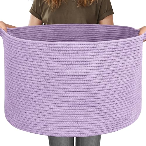 MEGASKET 115L Extra Large Purple Storage Basket, 23.6" X 15.7" Jumbo Woven Cotton Rope Bin for Throw Blankets Pillows, Baby Laundry Basket, Dirty Clothes Organizer, Big Storage Box for Toys, Towels - color: Purple, size: 23.6"x23.6"x15.7"