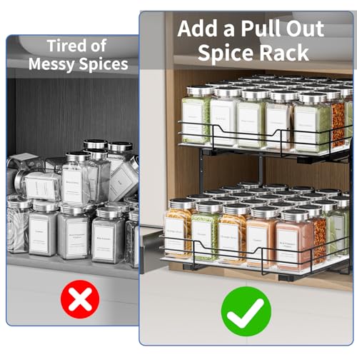 BOIVSHI 2-Tier Spice Rack Organizer, Pull Out Spice Rack for Cabinet, Height Adjustable Heavy Duty Metal Basket for Inside Cabinet & Pantry (11.5''Wx10.5''Dx9.5''H) - size: 2 Tier,11.5''Wx10.5''Dx9.5''H