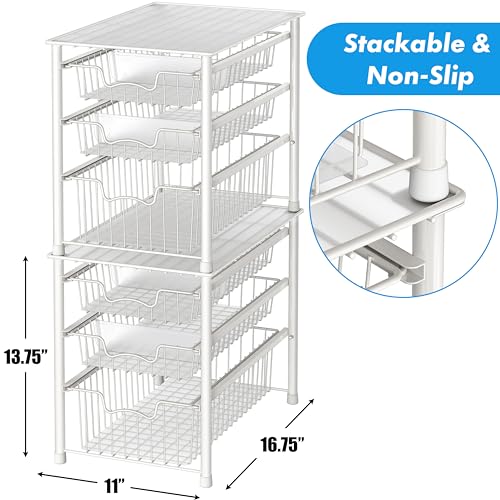 Simple Houseware Stackable 3 Tier Sliding Basket Organizer Drawer, White - color: White, size: 3-tier