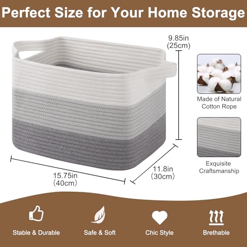 OIASKET Storage Basket for Organizing, Woven Baskets for Storage, Rectangle Decorative Baskets for Shleves, Closet, Toys, Books, Nursery Organizer Bins - Pack of 3 (Gradient Gray, 15.75"x11.8"x9.85") - color: Gradient Gray, size: 15.75"x11.8"x9.85"
