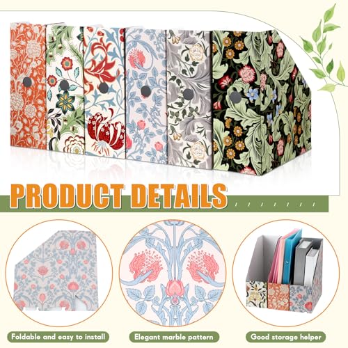PerKoop 6 Pcs Decorative Magazine File Holders Floral Foldable File Folders Magazine Storage Boxes Rack Desk Organizer Documents with Printable Labels for School Office Home (Floral) - style: Floral