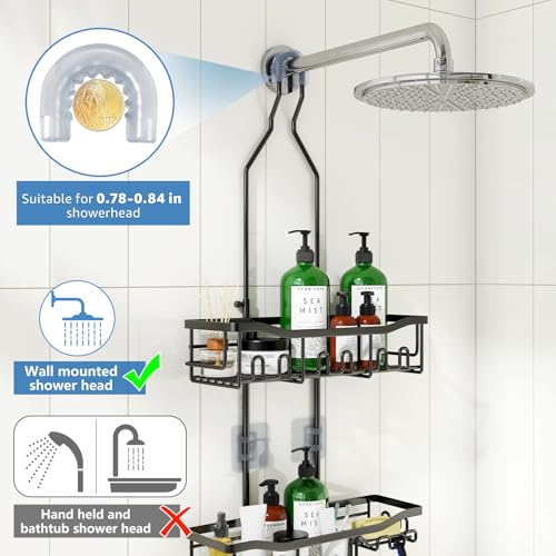 Upgraded Extended Length Shower Organizer with Hooks, Rustproof Shampoo Soap Holder, Large Hanging Bathroom Caddy - color: Black - 2 Tier - Standard