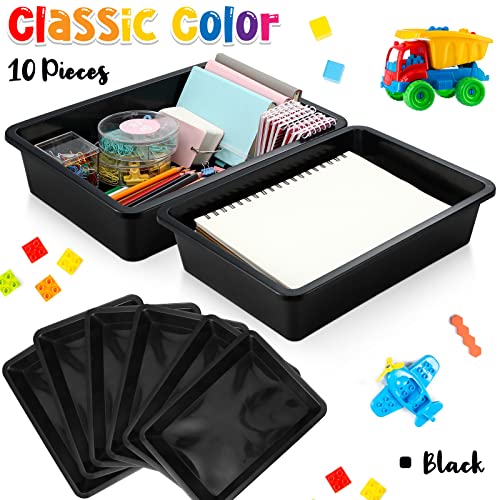 Qunclay 10 Pcs Flat Storage Tray Organizer Bin Letter Size Paper Trays for Classroom Art Activity Plastic Stackable File Paper Organizer for School Office Teacher Book Organization, Black