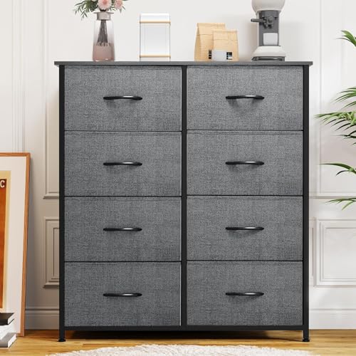 DWVO Dresser for Bedroom, Fabric Dresser with 8 Drawers, Chest of Drawers for Closet, Living Room - color: Black Grey, style: 8-Drawer