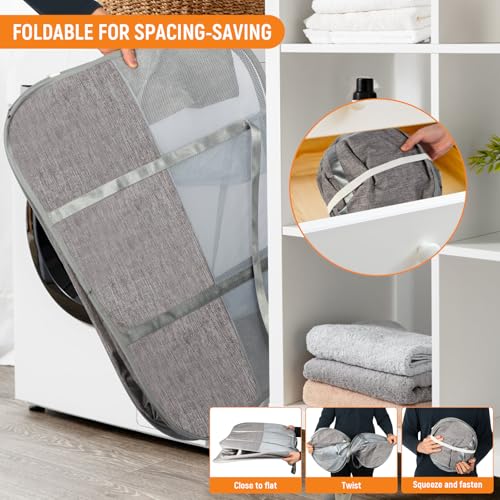 Collapsible Laundry Baskets with 3 Compartment, 150L Tear-proof Pop Up Hamper, Foldable Laundry Basket with Tote Handles, Dirty Clothes Hamper for Laundry, Bedroom, Bathroom, Dorm Grey - style: 3 Compartments- Grey