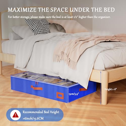 homyfort Under Bed Shoe Storage Organizer, Underbed Shoes Storage Containers, set of 2, fits up to 32 Pairs of Shoes (Blue) - color: Blue