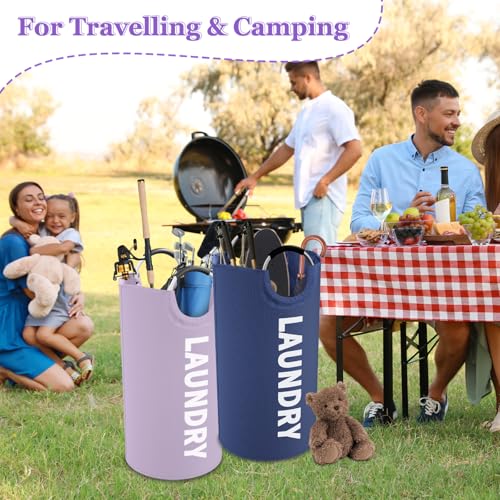 Set of 2 Large Laundry Baskets for Adult, 95L Collapsible Laundry Baskets with Aluminum Handles, Portable Dirty Clothes Hampers for Bedroom, Travel, Purple + Navy Blue - color: Purple + Navy Blue, size: L-95L