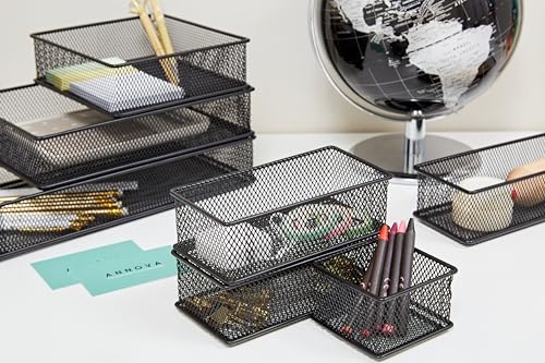 Annova Mesh Stackable Drawer Cabinet and Shelf Organizer Bins Storage Basket School Office Supply Holder Tray- Set of 2 (Black, 3x3x2 Inch) - color: Black, size: 3x3x2 Inch
