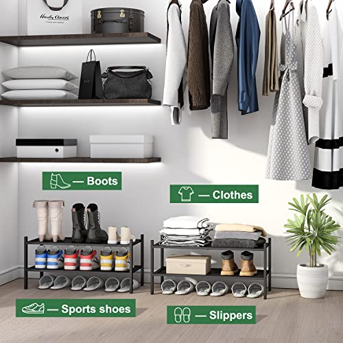 kiplant 2-Tier Black Bamboo Shoe Rack, Stackable Bamboo Wood Shoe Rack for Closet, Entryway & Hallway - color: Black, size: 2-Tier