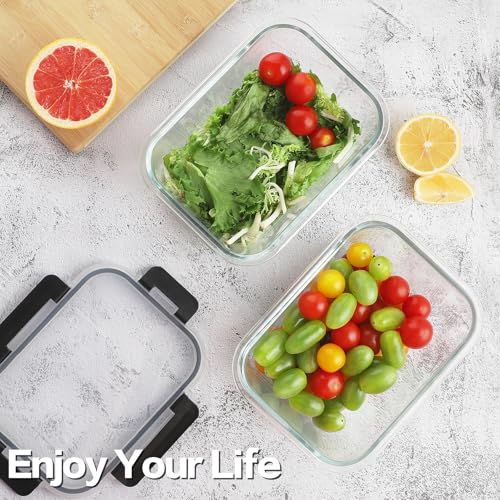 HOMBERKING 24pc Borosilicate Glass Food Storage Containers with Lids, Glass Meal Prep Containers with Leak Proof Snap Lock, Airtight Bento Lunch Boxes, Kitchen Storage (12 lids & 12 Containers)-Black - color: Deep Black