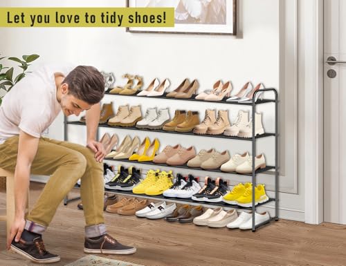 MISSLO 4 Tier Long Shoe Organizer for Closet Shoe Rack for Bedroom Closet Floor Shoe Shelf for Entryway Storage Stackable Wide Shoe Shelf Stores 30 Pairs of Men Sneakers, Black - color: Black, size: 4 Tier