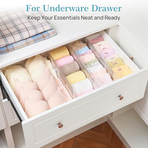 Vtopmart 8 Pack 4" Regular Upgrade Drawer Dividers for Clothes, 12.8"-22.3" Expandable Dresser Drawer Organizer, Clear Plastic Separators for Dresser, Baby Clothing, Underwear, Cosmetic, Toiletries - size: Regular-4"