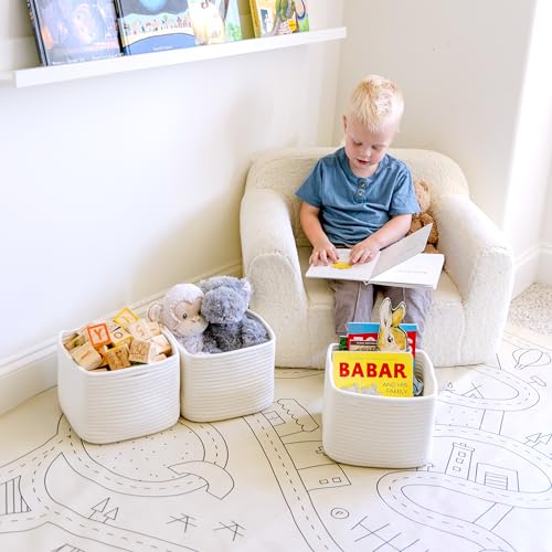 NaturalCozy Storage Cubes 9”x9”x7”Cotton Rope Woven Baskets for Organizing 3-Pack | 9 Inch Cube Storage Bin | Small Basket for Shelf Nursery, Pantry, Decorative Plant, Bathroom Closet, Toy Gift - color: Off White
