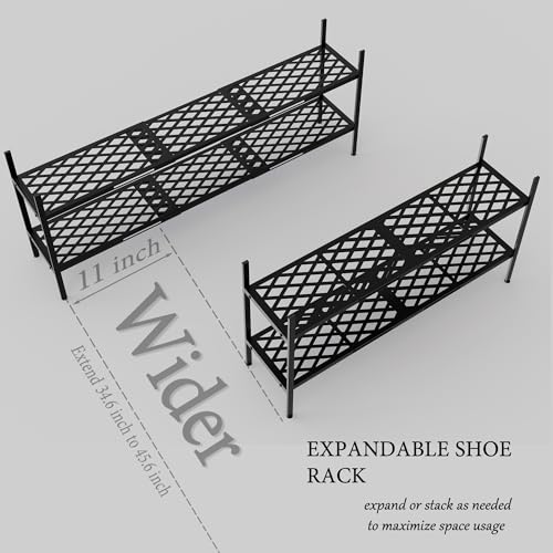 Shoe Rack, 45.6" Expandable Shoes Storage Metal Shoe Shelf Stand 2-Tier Stackable Boot Organizer for Closet, Entryway, Garage, Bedroom, Door Entrance, Black - color: Black, size: 2 Tier