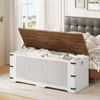 HOOBRO Storage Bench, Toy Box Organizer, Toy Chest with Safety Hinge, Farmhouse Style Storage Chest, 39.3 x 15.7 x 17.7 Inches for Living Room, Bedroom, Entryway, White and Walnut WH26CW01