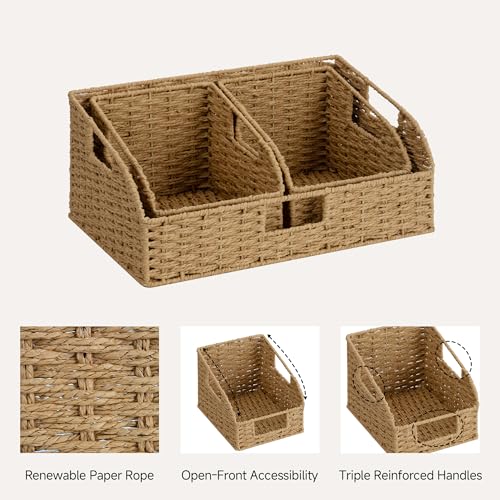 StorageWorks Paper Rope Pantry Storage Baskets, Wicker Baskets with Built-in Handles, Handwoven Shelf Baskets for Organizing, Pantry Organizers and Storage, Natural, 3 Pack - color: Light Brown(Paper Rope), size: 17"L x 11"W x 7½"H + 2x 7½"L x 9½"W x 6¾"H