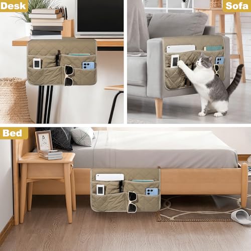 Remote Control Holder for Recliner,Non Slip Armchair Caddy,Sofa Armrest Storage Organizer for Recliner Couch With 6 Pockets for TV Remote,Cell Phone,Magazine - color: Beige
