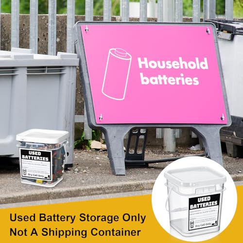Baderke Battery Disposal Container Battery Recycling Container 1.32 Gallons Capacity Dry Cell Storage Recycling Bin with Label (White,Square) - color: White