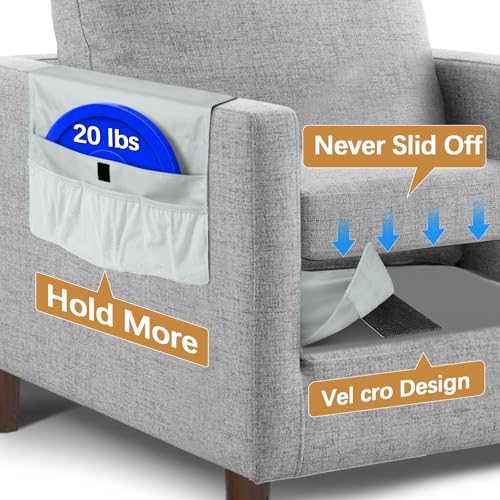 WOMACO Sofa Armrest Remote Magazine Holder, Non-Slip Armchair Recliner Caddy, Couch Arms TV Remote Control Organizer for Tablet, Phone, iPad, Laptop (Light Gray, 16" x 35") - color: Light Gray, size: 16" x 35"