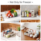 Heyuzb 2 Pack Clear Freezer Organizer Bins Stackable Storage Bins with Side Handles for Kitchen Pantry Cabinet Organzation and Storage - size: 2 PACK