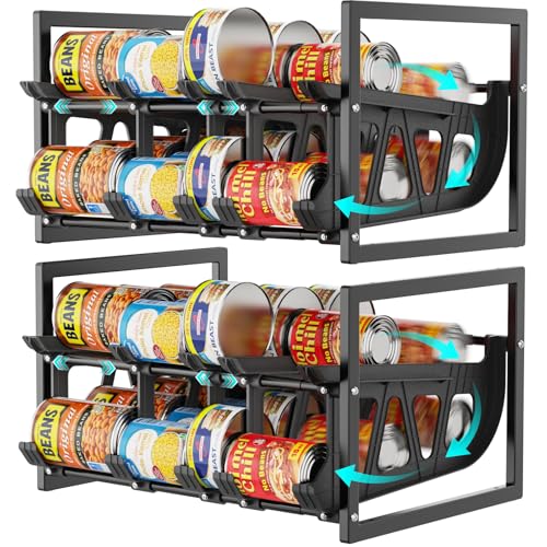 iSPECLE Expandable Can Storage Organizer Pantry, 2 Pack Large Capacity 80 Cans Pantry Organizers and Storage, Auto Rolling Dispenser & Stackable Holder for Deep Pantry Shelves, Black - color: 80 Cans, Black