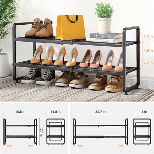 SNTD Shoe Rack - Expandable Shoe Organizer for Closet, Adjustable Metal Shoe Shelf Storage, Stackable Long Shoe Stand Holder for Garage, Entryway, Door Entrance (Black, 2-Tier) - color: Black, size: 2-Tier