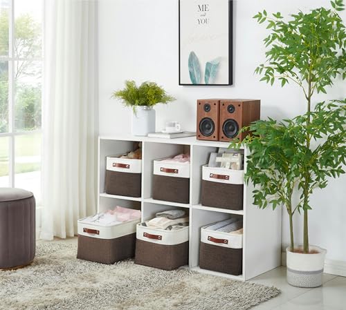 DECOMOMO Storage Bins, Large Fabric Storage Baskets for Shelves, Decorative Linen Closet Organizer, 15 x 11 x 9.5 inches (Brown & White, 4 Pack) - color: Brown and White, size: Large/4P