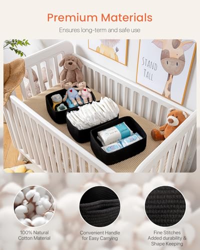 Small Woven Basket, 13.5 x 9.5 x 5 Inches, Storage Basket for Organizing, Cute Small Rope Shelf Closet Cube Storage Bins Baskets for Shelves, Dog Toy Gift Baskets Empty, 3 Packs, Black - color: Black, size: 13.5"L x 9.5"W x 5"H