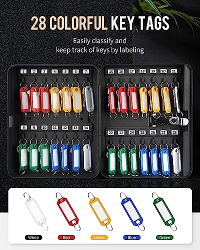Uniclife 28 Position Key Cabinet with Combination Lock Resettable Black Digital Security Storage Box Steel Key Organizer with Colorful Key Tag Labels Stickers and Hooks - color: Black, size: 28 Keys