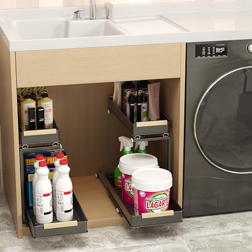 AndUp Under Sink Organizer, 2 Tiers Pull Out Bathroom Organizers and Storage, Slide Out Cabinet Organizer Shelf for Kitchen Bathroom, Multi-Purpose Collection Organizer Drawer Shelf (Gray, 1pcs) - color: Gray, size: 1pcs