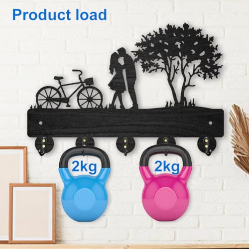 MAYJOYDIY Bicycle Couple Tree Coat Rack Wall Mount 11.8x7.9in Key Holder Decorative Wooden Coat Hanger Key Rack 5 Alloy Hooks for Valentine's Day Gift Wall Art Decor - color: Bicycle Couple Tree