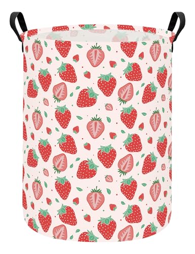 Laundry Hamper Large Canvas Fabric Lightweight Storage Basket/Toy Organizer/Dirty Clothes Collapsible Waterproof for College Dorms, Boys and Girls Bedroom,Bathroom(strawberry) - color: strawberry