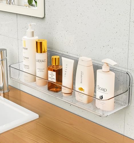 Shower shelves, Adhesive Clear Acrylic Bathroom Shower caddy Organizer, Transparent No Drilling Wall Mount Bathroom Storage - color: Clear-Long-1 Pack