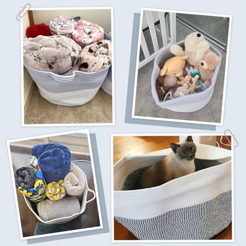 INDRESSME Large Rope Baskets - Organizing Storage, 21.7 x 13.8 Inch, Living Room, Kids, Decorative Nursery, Laundry, Towel, Gift Basket, Blue - color: Blue & White, size: 21.7"D x 13.8"H
