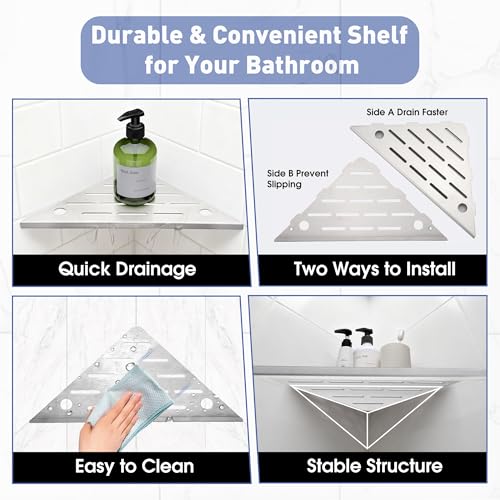 Shower Corner Shelf, 10'' Corner Shower Shelf with Towel Bar & Hooks, 2-Pack 304 Stainless Steel Recessed Bathroom Shelves, No Drilling for Tiled Wall (Brushed Nickel) - color: Brushed Nickel