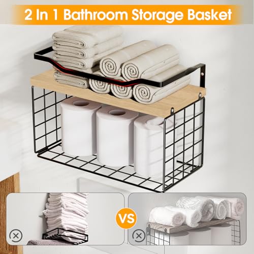 Towel Racks for Bathroom,Towel Rack Wall Mounted, 6 Tier Rolled Or Folded Towel Holder with Floating Shelves, Bathroom Towel Holder for Bath, Hand Towels,Metal,Walnut Wood Panel - color: Walnut Plack, size: J-type Black Rack