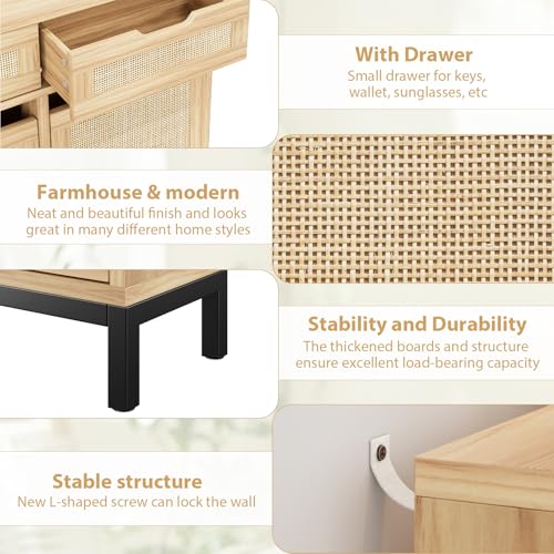 Jocoevol Rattan Shoe Cabinet for Entryway with 4 Flip Drawers and 2 Drawers, Narrow Freestanding Shoe Storage Cabinet with Metal Legs for Entryway/Hallway/Foyer (Natural) - color: Natural