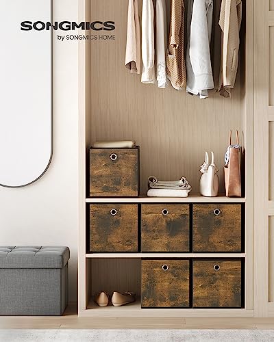 SONGMICS Storage Cubes, Set of 6 Storage Bins with Handles, Foldable Oxford Fabric and Non-Woven Fabric Storage Boxes, 10.2x10.2x11 Inches, Fit Cube Storage Unit, Rustic Brown URFB126B01 - color: Rustic Brown, size: 6 Pack (10.2"L x 10.2"W x 11"H)