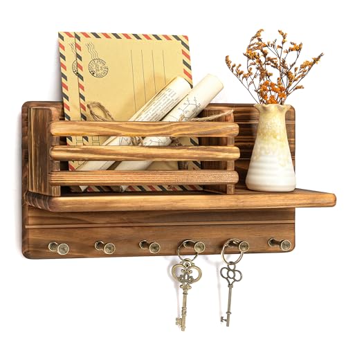 Rebee Vision Pine Wood Key Holder Wall Mount - Key Holder for Wall with Mail Slot Can Store Letters and Papers - Rustic Farmhouse Room Decor for Entryway, Living Room(Retro Brown) - color: Retro Brown