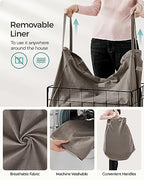 SONGMICS Laundry Hamper, 29 Gal. (110L) Laundry Basket, Collapsible Clothes Hamper, Removable and Washable Liner, Metal Wire Frame, for Bedroom Bathroom, Black and Camel Brown ULCB111N01 - color: Black + Camel Brown, size: 110 L