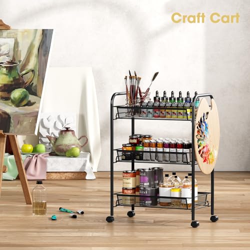 TOOLF 3-Tier Metal Rolling Cart, Mesh Wire Easy Assemble Utility Cart, Storage Trolley on Wheels with 3 Hooks, MetalStorage Shelving Units for Kitchen Bathroom Laundry Room - color: Black, size: 3-Tier