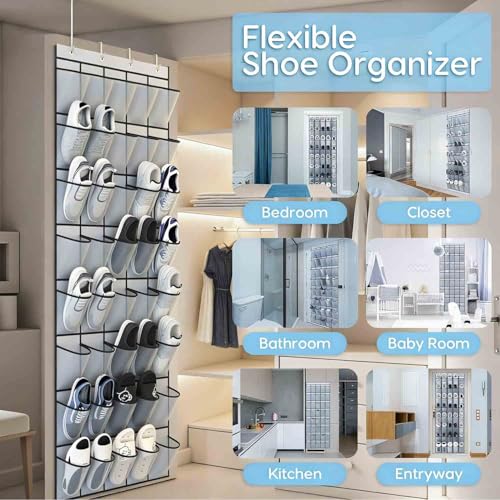 40 Large Mesh Pocket Over the Door Shoe Organizer,Hanging Shoe Rack for Door,Shoes Organizer Hanger with Large Capacity (black) - color: black
