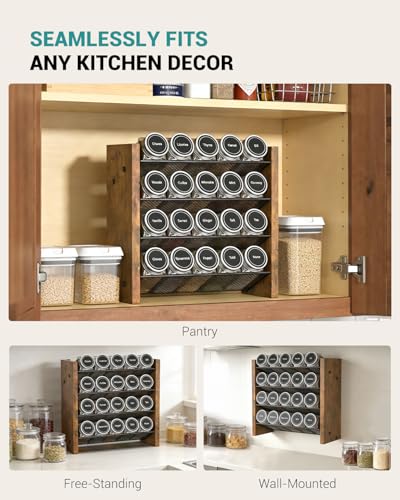 NESAPTO Spice Rack Organizer for Cabinet, Wooden 4 Tier Vertical Seasoning Organizers for Kitchen Pantry, Countertop/Wall Mount, Holds 20 Spice Jars (No Jars Included),10.3" W × 9.4" H - size: Holds 20 Jars, 10.3"W × 9.4"H